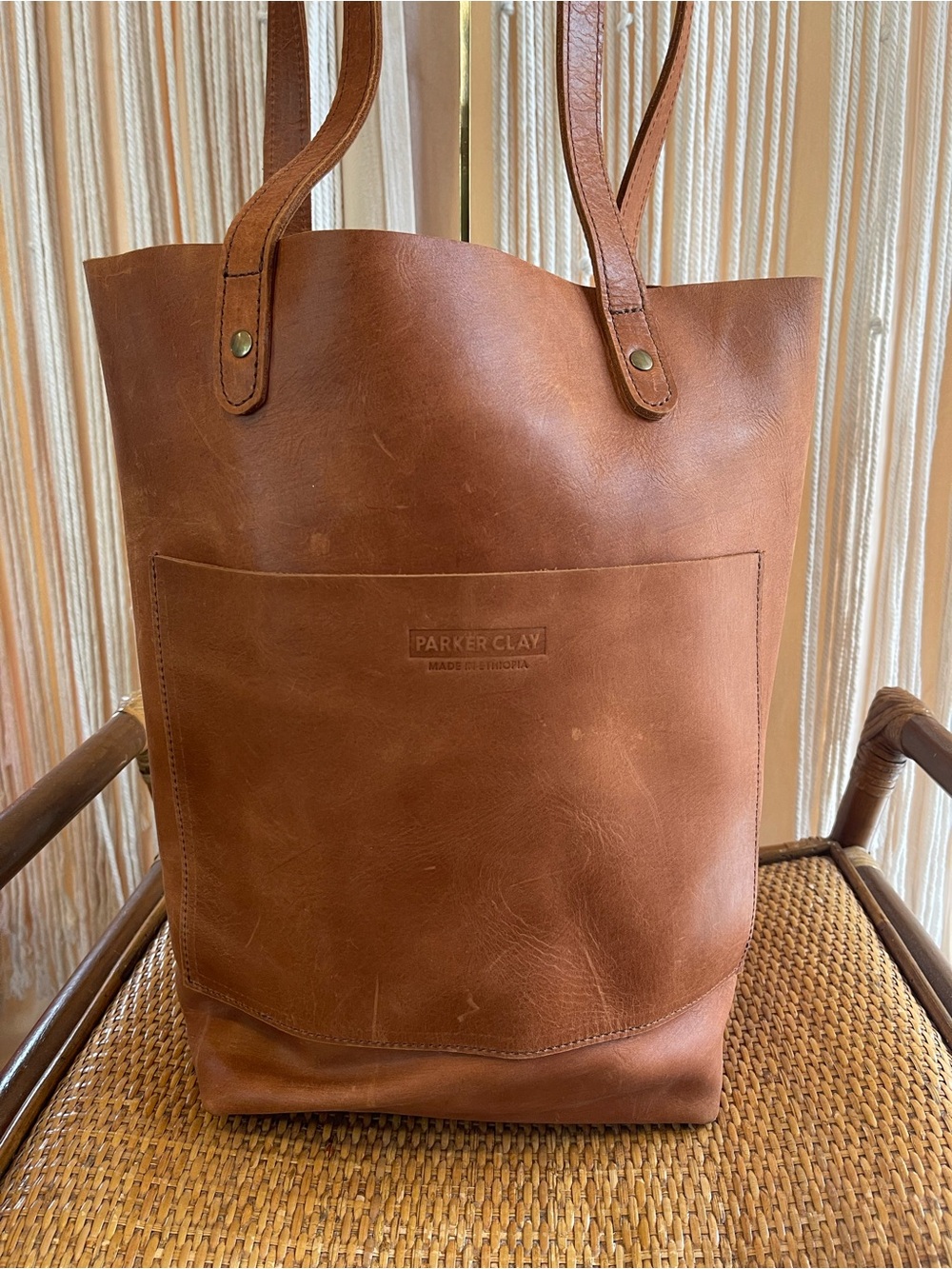 Parker Clay Leather Tote bag Rust Brown classic Open Top design - Picture 16 of 16